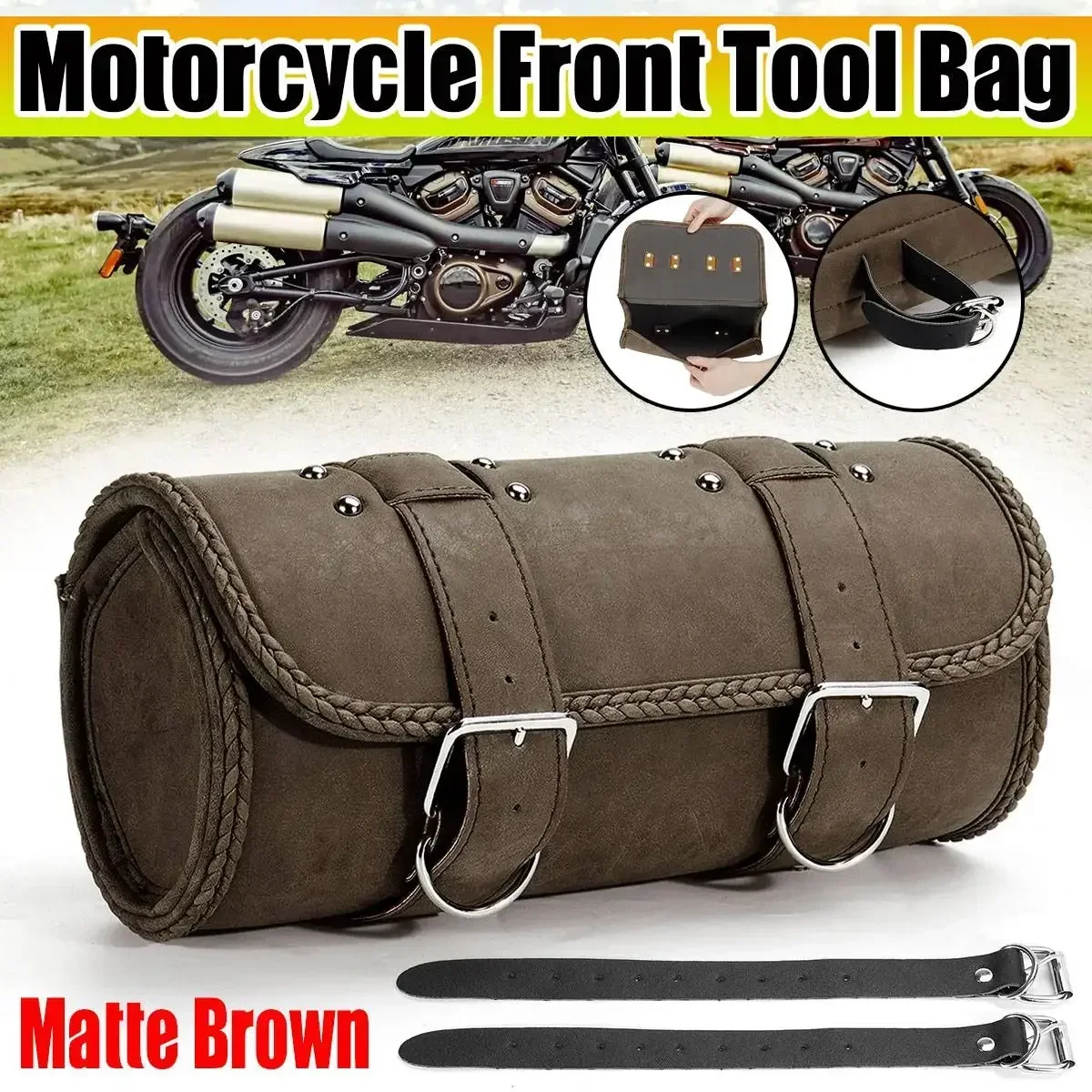 

Motorcycle Cafe Racer Saddlebag Motorcycle Tool Bag Handlebar Side Tool Tail Bag Fork Barrel Shape Handlebar Front Fork Bag