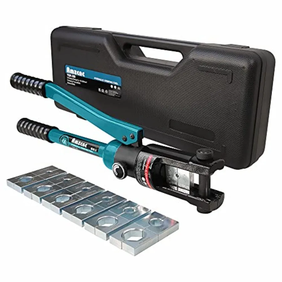 

Industrial Hydraulic Cable Lug Crimper 16 Ton 9 AWG to 600 MCM Electrical Terminal Cable Wire Tool Kit Includes 13 Pairs of Die