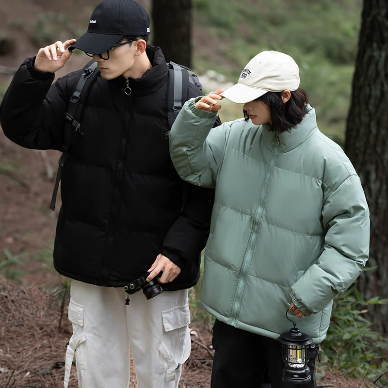 

Plus Size Men's Solid Color Stand Collar Puffer Jacket Winter Quilted Cotton Padded Coat Thick Warm Parka Without Hood Outdoor