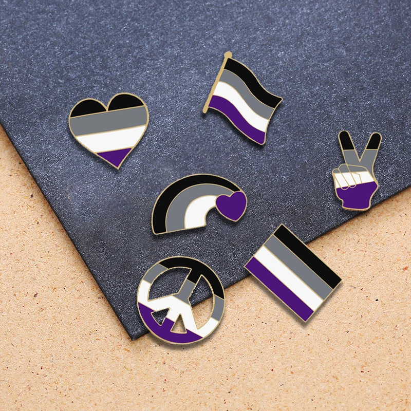 Asexual LGBT Enamel Brooch for Women Men Creative Rainbow Flag Heart Victory Shirt Lapel Pins Fashion Custom Badges Jewelry Gift