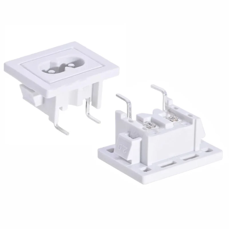 AC power socket Power switch Eight 8-pin two-pin bent pin card 31*24 panel plug White 2.5A250V