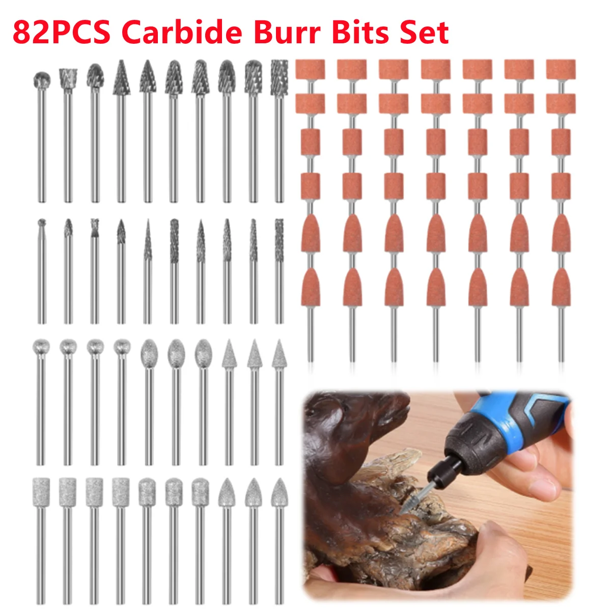 

82 Pcs Stone Buffing Wheel Abrasive Stone Polishing Tools Grinding Stone Sanding Drill Bits for Dremel Rotary Tool (1/8" Shank)