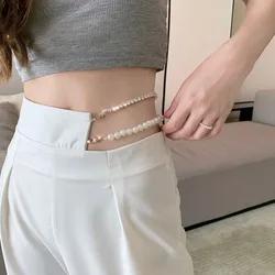 Korean Gothic White Suit Pants Removable Faux Pearl Rhinestone Chain High Waist Straight Leg Pants Harajuku Women Y2k Trousers