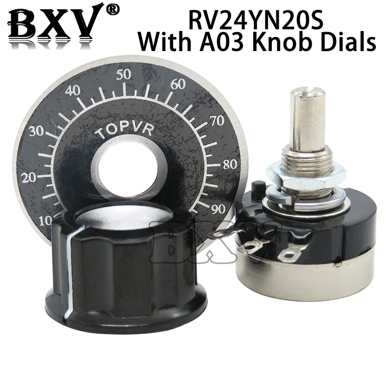 

1 комплект (3 шт.) Новый RV24YN20S 1K 2K 5K 10K 50K 100K 500K Ом однооборотный поворотный конический потенциометр из углеродной пленки с ручками A03