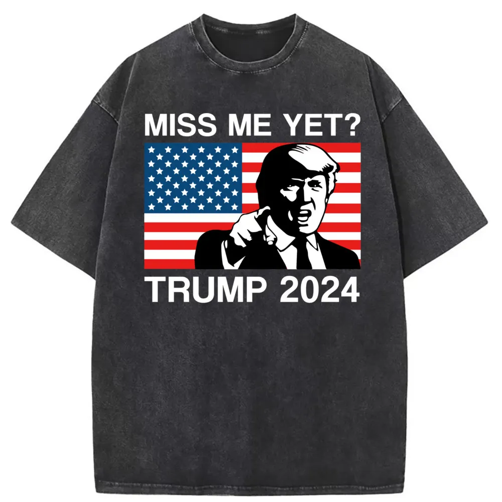 

Miss Me Yet Trump 2024 Tshirt Washed Fall Oversized Camisa Long Sleeve Men's Sweatshirts Classic Clothes New Arrivals Shirt