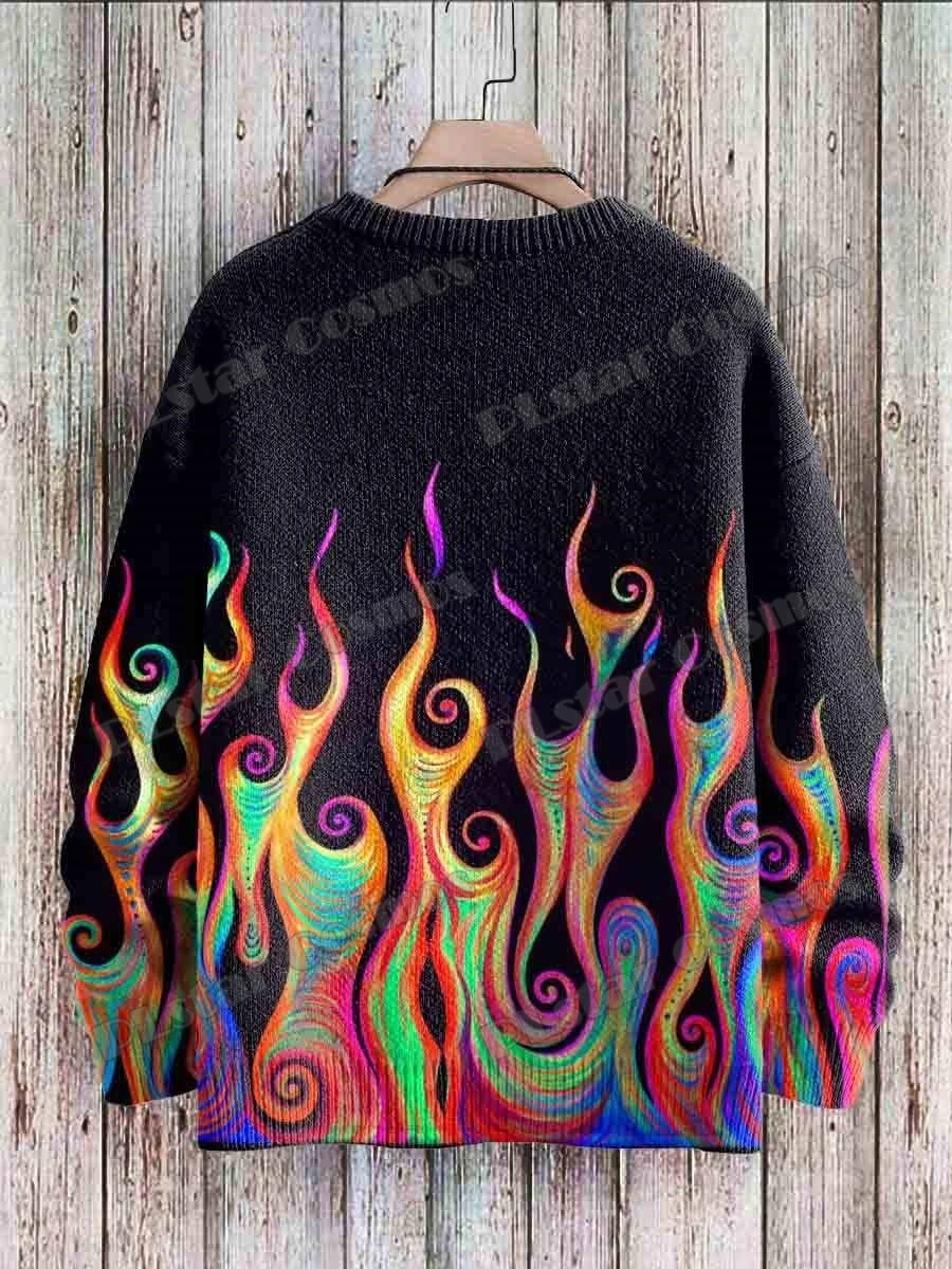 Suéter vintage KMY25 llama arcoíris – Cuello redondo impreso 3D