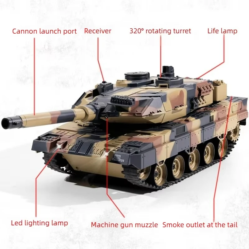 12CH RC Tank Shoot Bullet Smoking Remote Control Infrared Battle Tank Vibrating Recoil With Sound LED Military Armored RC Car - view 6