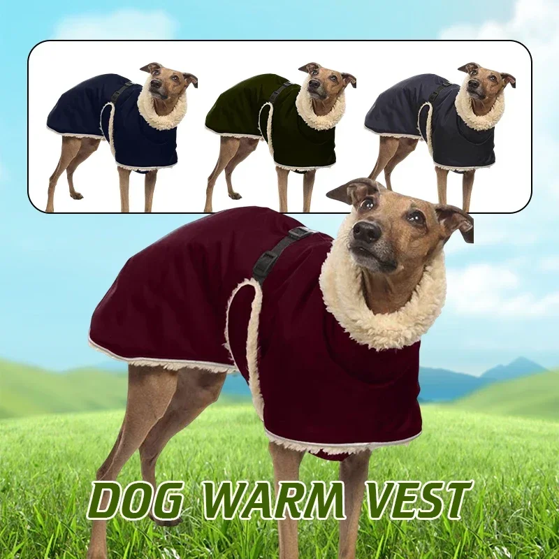 

Greyhound Fleece Lined Dog Jacket Winter Warm Dog Clothes Pullover Waterproof Thick Dog Jacket Pet High Collar Jumper Sweater