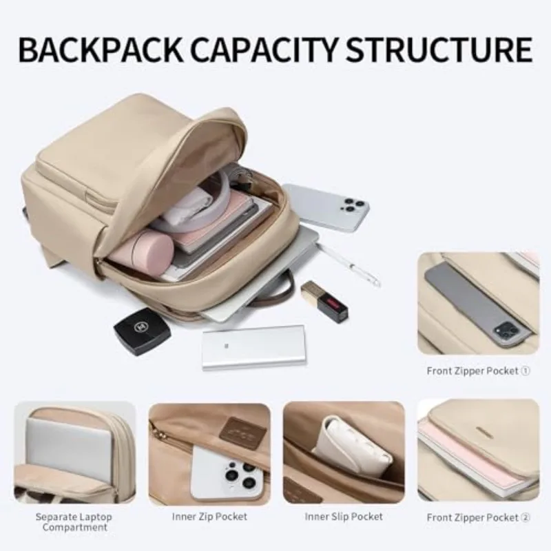 GOLF SUPAGS Women Laptop Backpack Fits 15 Inch Notebook Casual Daypack for Work Travel College Backpack Purse (Apricot)