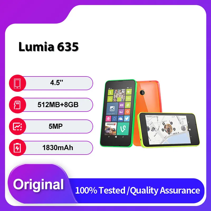الأصلي غير مقفلة Lumia 635 شريحة واحدة GSM 900/1800 بلوتوث المحمول 4.5 بوصة WLAN صنع في فنلندا