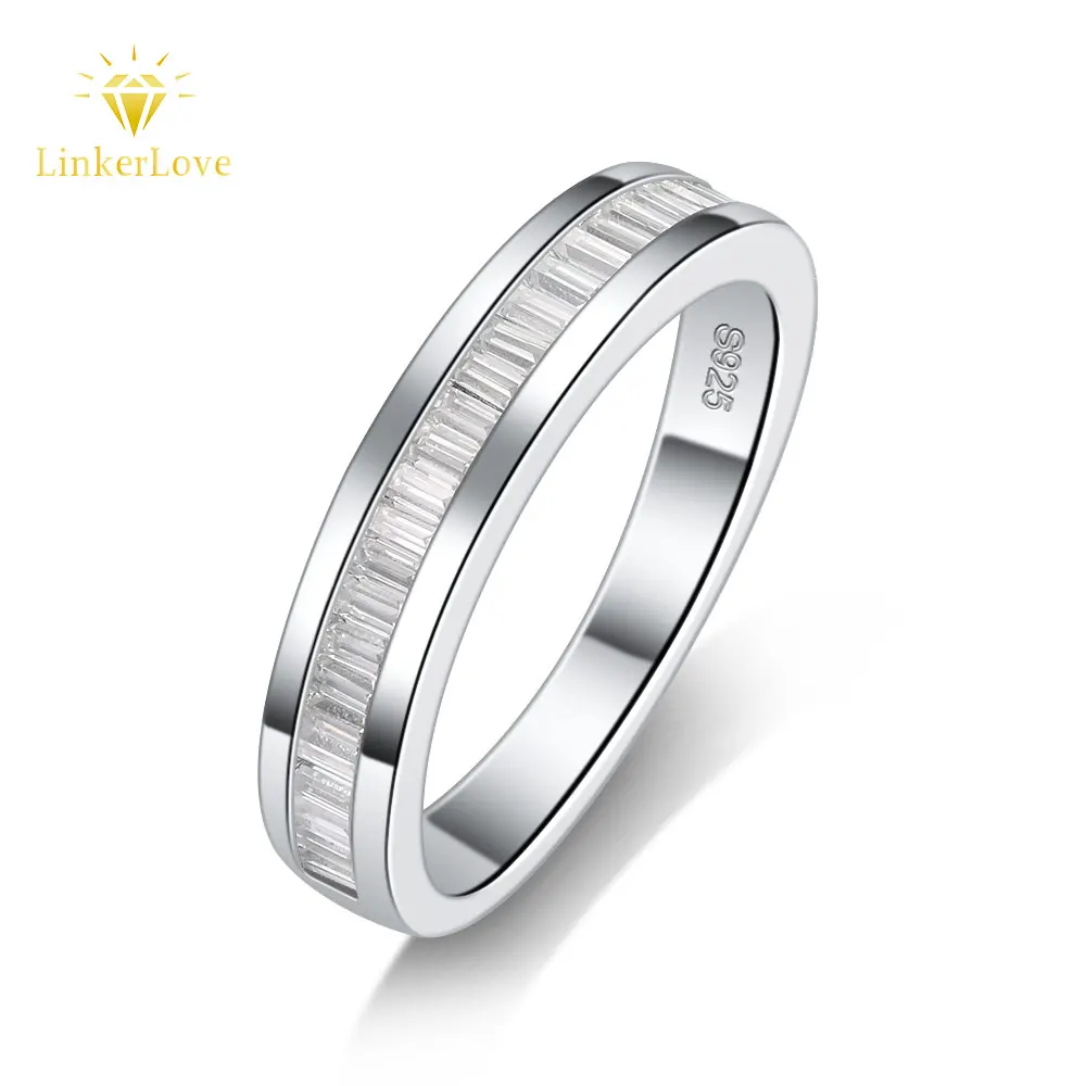

LinkerLove S925 Silver Half Eternity Emerald Cut Moissanite Wedding Band Channel Set Diamond Ring Hypoallergenic for Women Gift