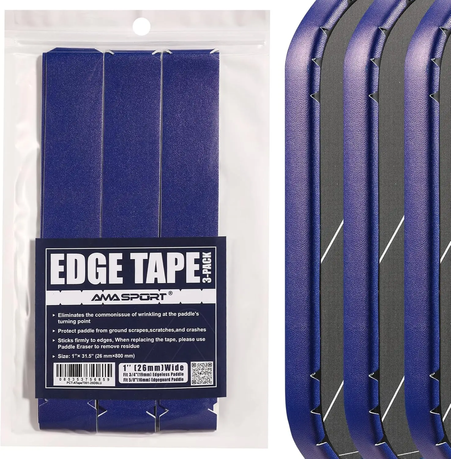 AMASPORT Pickleball Paddle Protection Tape 20mm/23mm/26mm dla 13mm/16mm/19mm Paddle-Navy Blue-Pickleball Edge Euard Tape