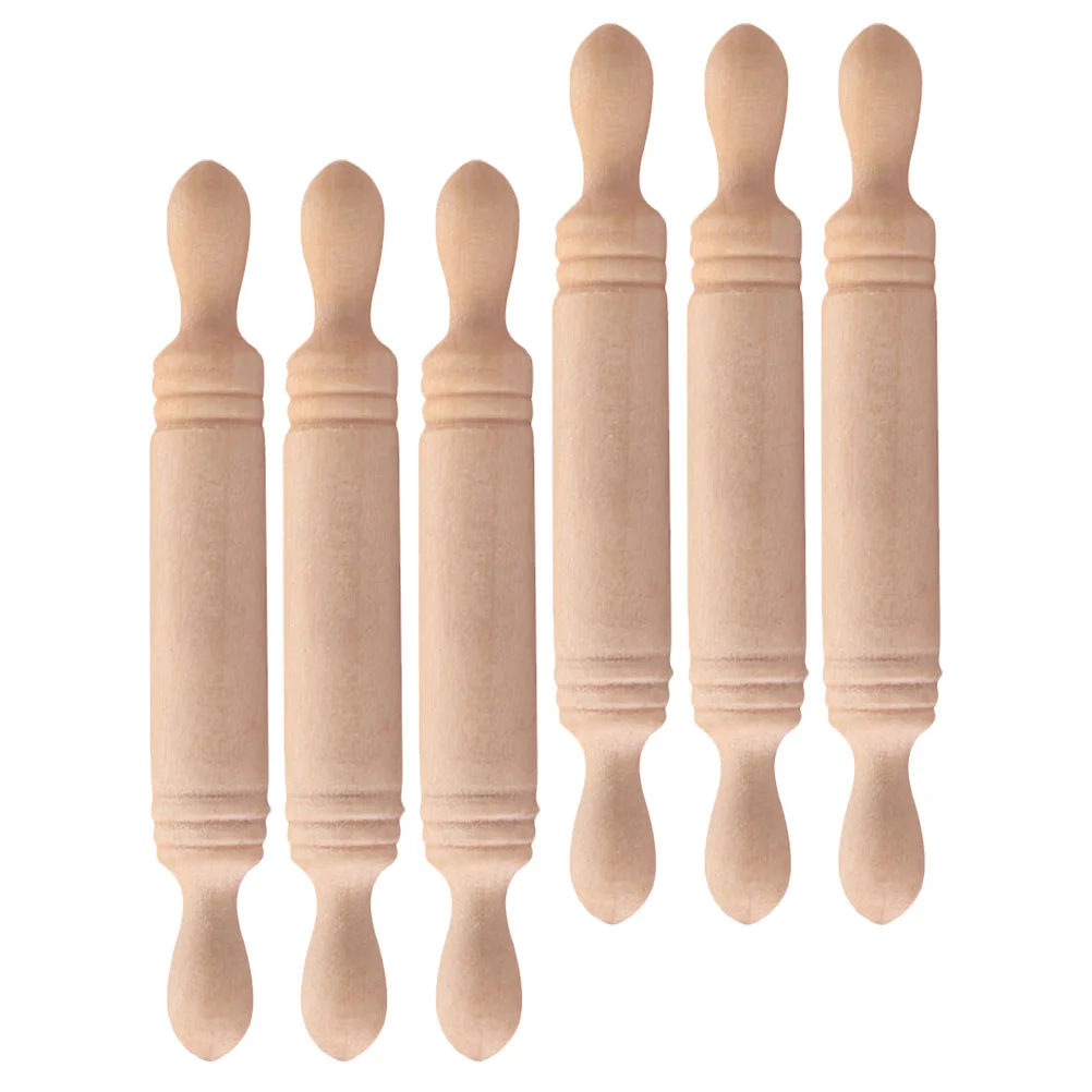 6 Pcs Mini Wood Rolling Pin Things Kids Pretend Play Toy House Decoration Wooden Decorative Child