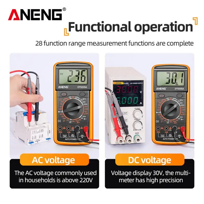 DT9205A-12 Digital Multimeter AC/DC Transistor Tester Electrical NCV Test Meter Profesional Analog Auto Range Multimetro