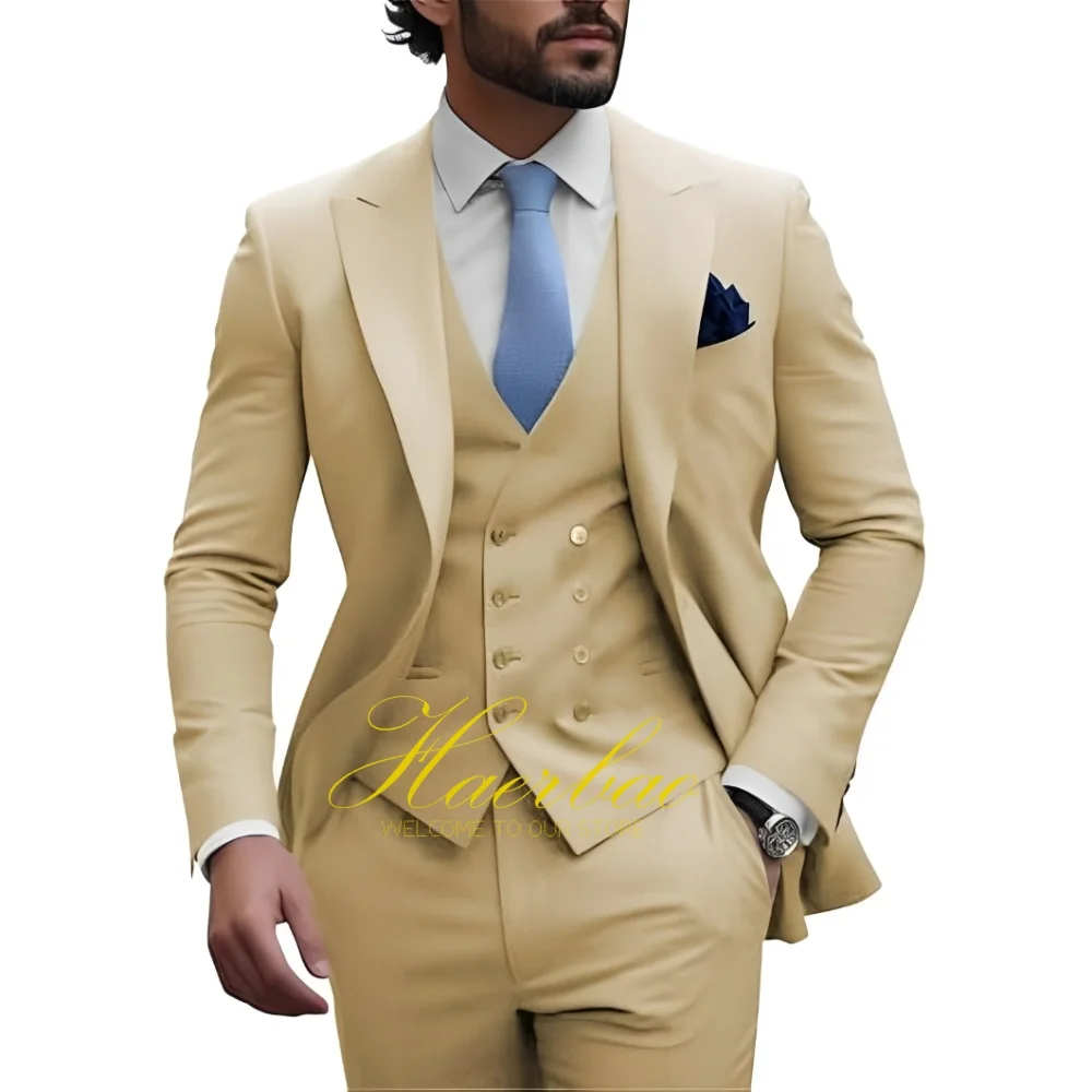 

Мужские деловые костюмы-тройки Slim Fit с двубортным пиджаком для свадьбы и выпускного вечера
