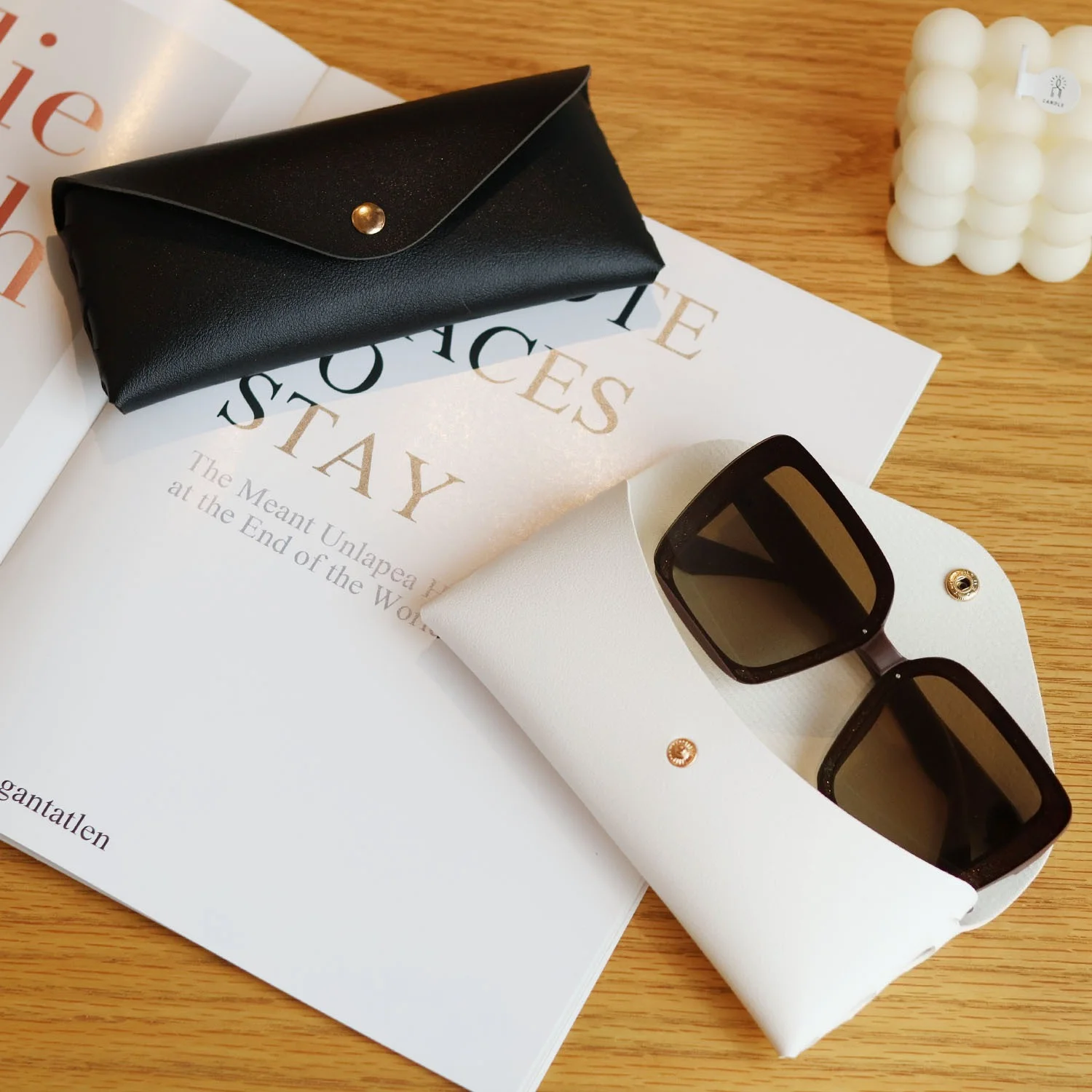 PU Leather Sunglasses Case Press Button Gold Buckle Wallet Style Portable Eyeglass Box Soft Protective Glasses Pouch