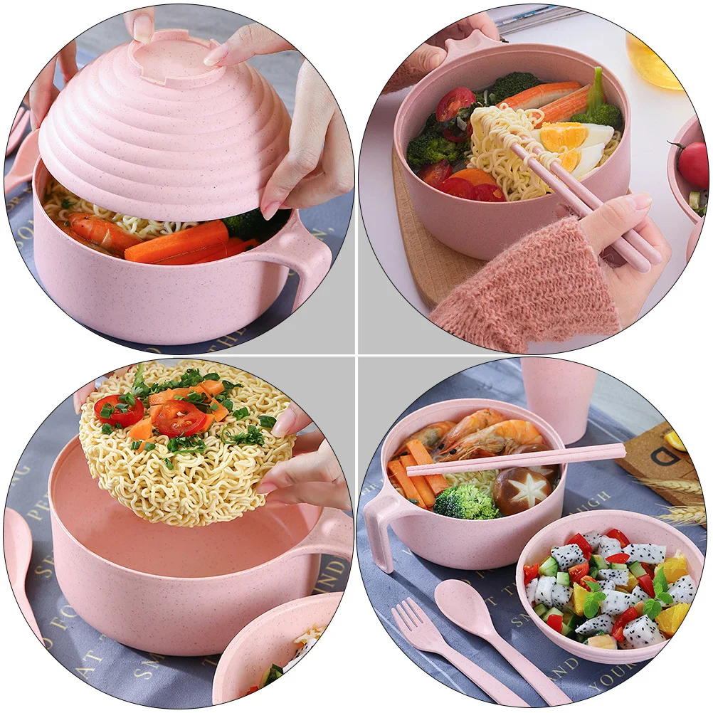 

1 комплект, изолированная миска для лапши быстрого приготовления с крышкой, материал из пшеничной соломы, небьющаяся легкая миска для супа, рисового салата, контейнер для бенто