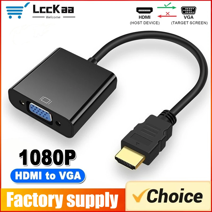 Adaptador Conversor HDMI para VGA 1080P, Cabo Digital Analógico HDMI Compatível Macho para VGA Fêmea para PC, Laptop, Tablet, HDTV, Monitor