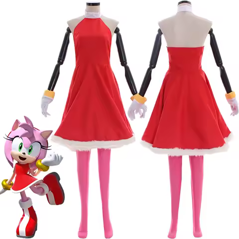 Anime Amy Rose Cosplay Costume Game Sonic Red Dress Suit Women Outfits Halloween Party Carnival Comic Con Uniform Adult Women