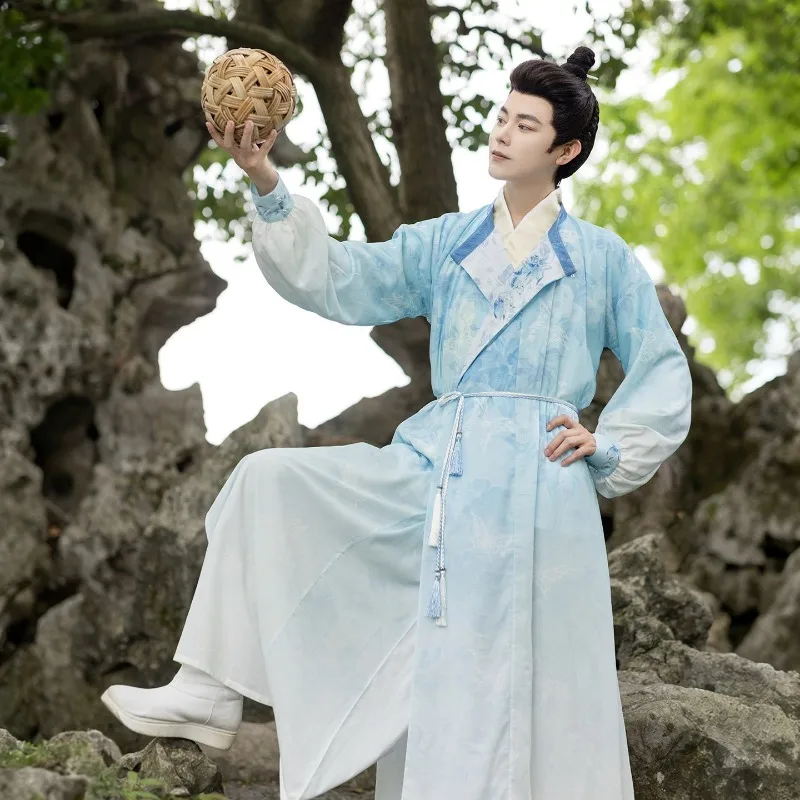Men's Tang-style Hanfu crew-neck robe, breathable improvement in spring and summer, daily wear, ancient style