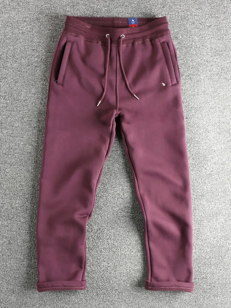 2025 Winter New American Retro Thickened Velvet Embroidery Sweatpants Men's Simple Drawstring Sports Casual Ankle-tied Pants