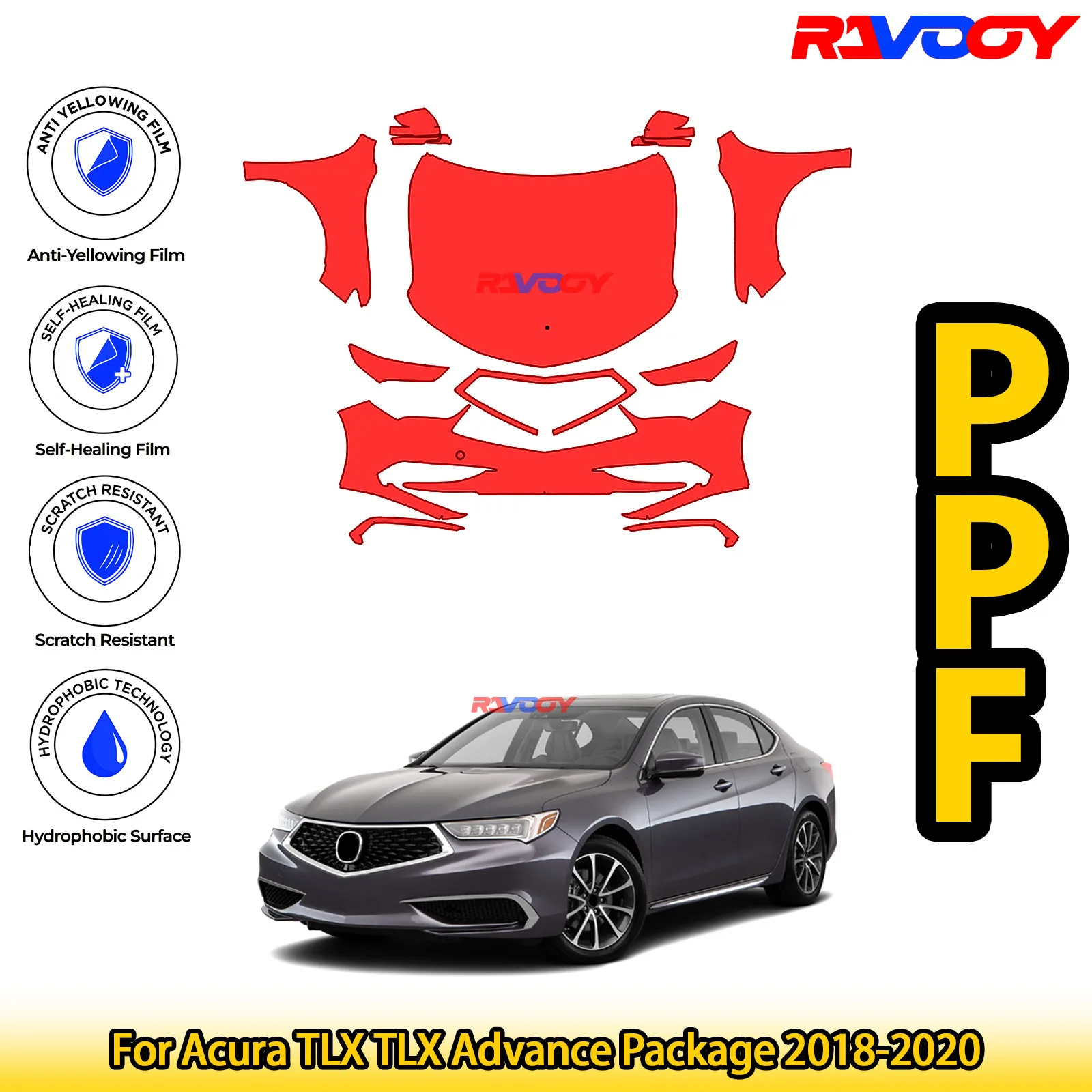 

For Acura TLX TLX Advance Package 2018-2020 Glossy Matte Black Precut front PPF Kit Paint Protection Film