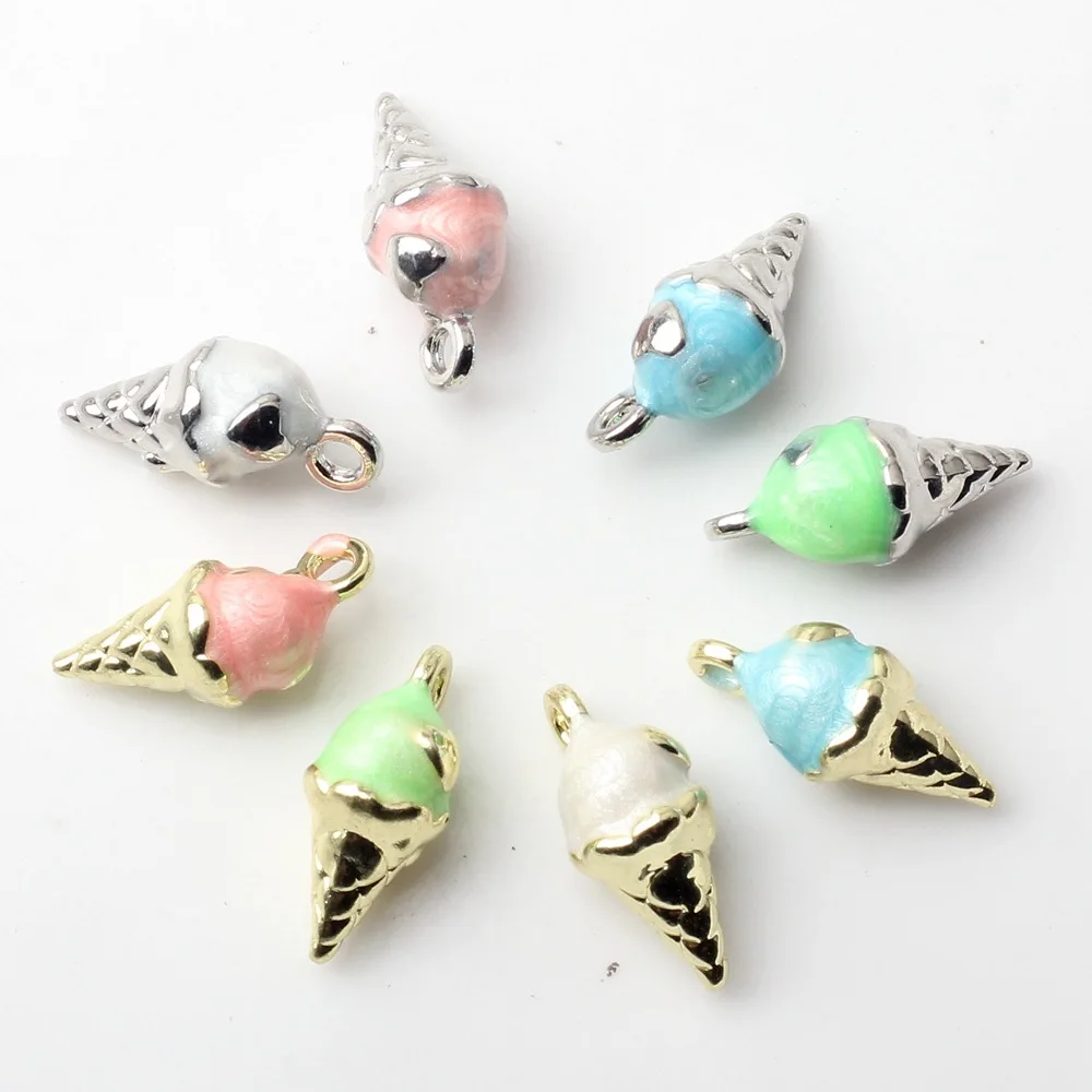 10pcs Alloy Charms Ice Cream Shape Pendant Key Chain Earring Ornament Necklace Bracelet Handmade DIY Accessories Craft Gifts