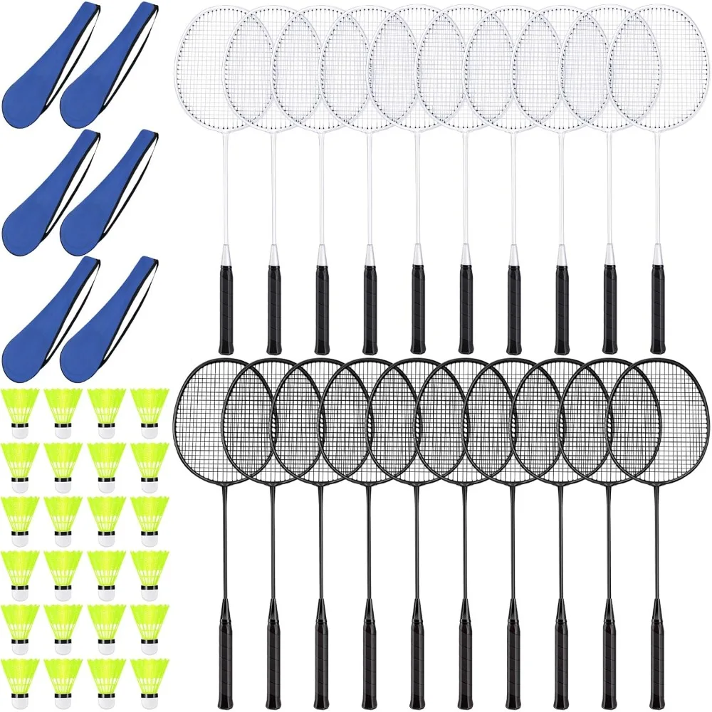 

20 Pcs Badminton Rackets Set with 24 Shuttlecocks and 6 Carrying Bags, Sturdy Lightweight Badminton Rackets Racquet for Adults