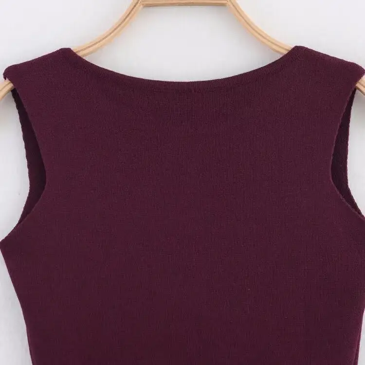 JNLEAOG automne nouveau femmes Faion Design t-shirt couleur or bouton plat aiguille gilet Ele Sle sans marque fibre de Polyester