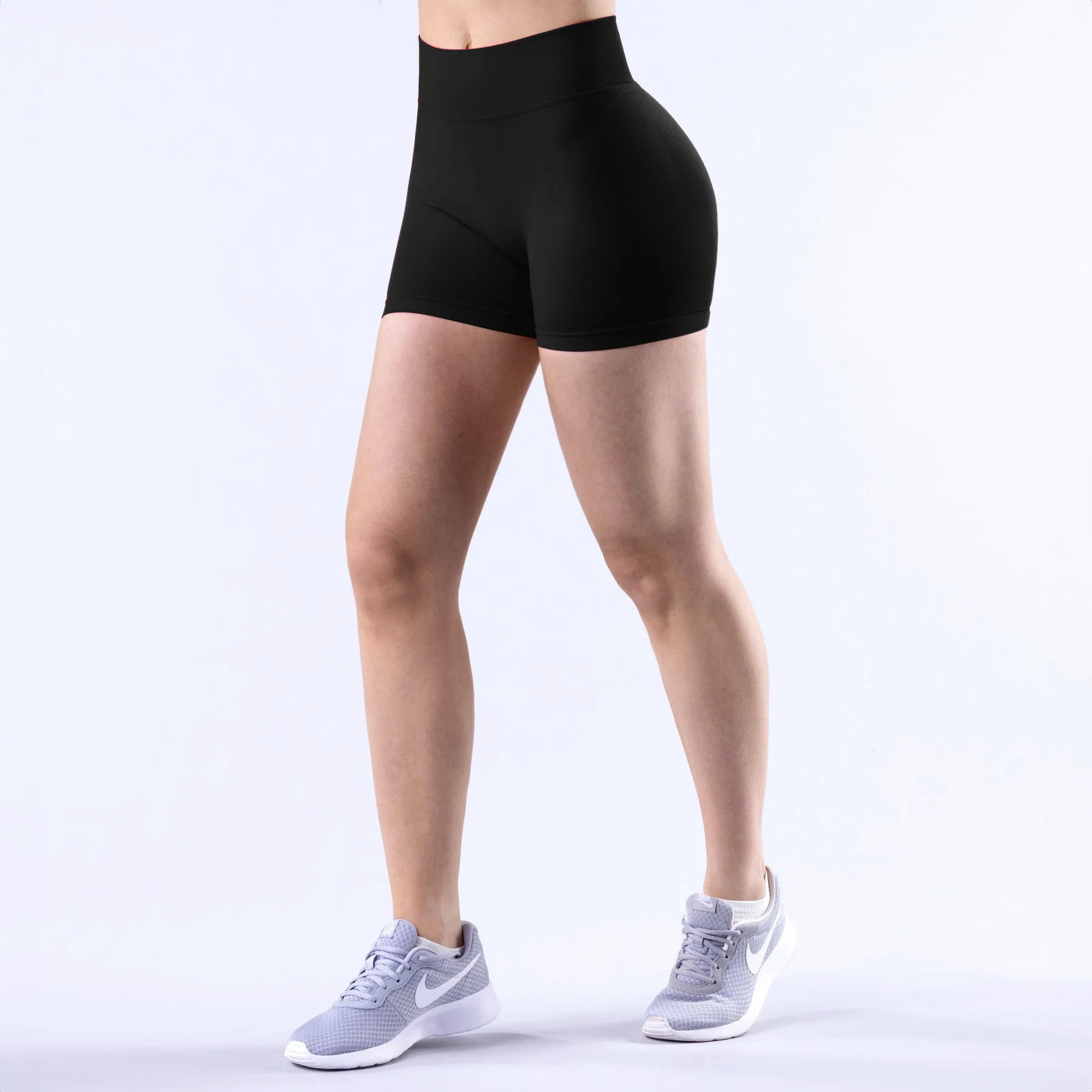 logo Yoga Shorts for Women, Seamless High Waisted Quick Dry High Stretch Butt Lifting Color Block Shorts for Gym Fitness Running image 5