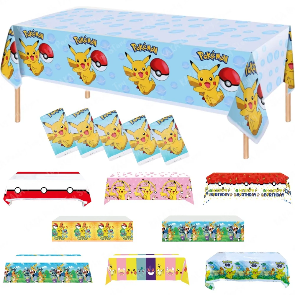 Pokemon Tablecloth Kids Birthday Supplies Pikachu Disposable Plastic Tablecover Party Decorations for Boys Girls Baby Shower