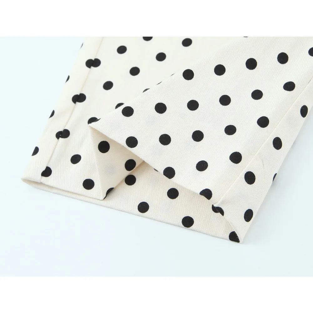 Elegant Chic Fitted Polka Dot 2 Piece Sets for Women Spring New Matching Sets Polka Dot Shirt Jacket with Tie Belt + Capri Pants - view 6