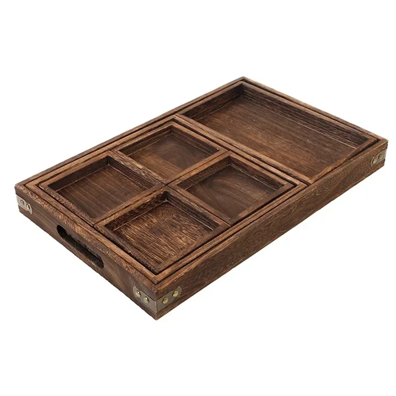 

Solid Wood Tray Antique Tea Set For Brewing Tea In A Furnace Wooden Nested Tray Seven Piece Set Of