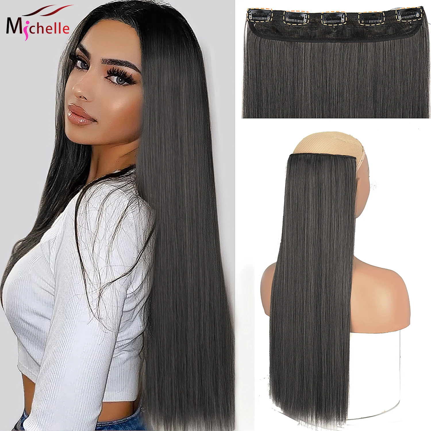 One Piece Clip in Hair Extensions Straight 5 Clip 100% Human Hair Extension Clip in Human Hair 3/4 Full Head Straight Remy Human