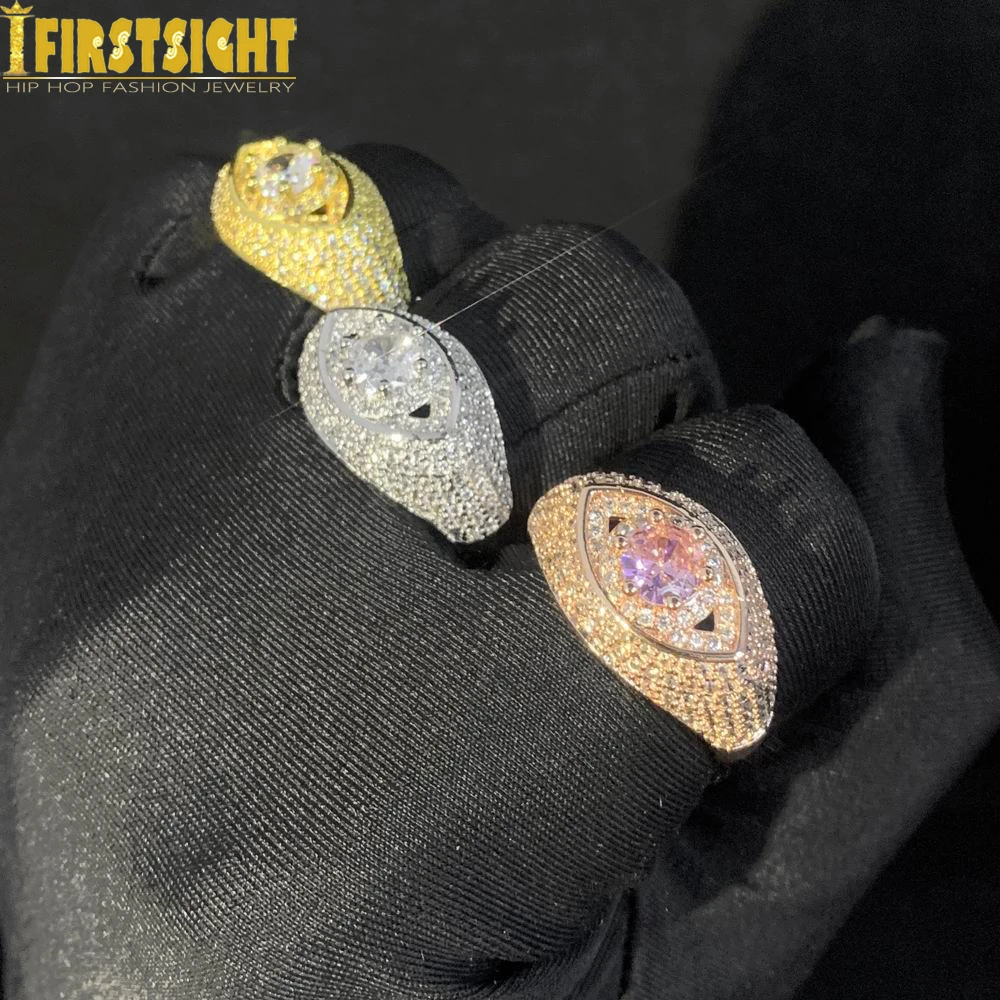 Iced Out Eye Ring for Men and Women, Bling Micro Pave Silver Document, Luxulry Finger, Hip Hop Fashion Jewelry, New, 2025