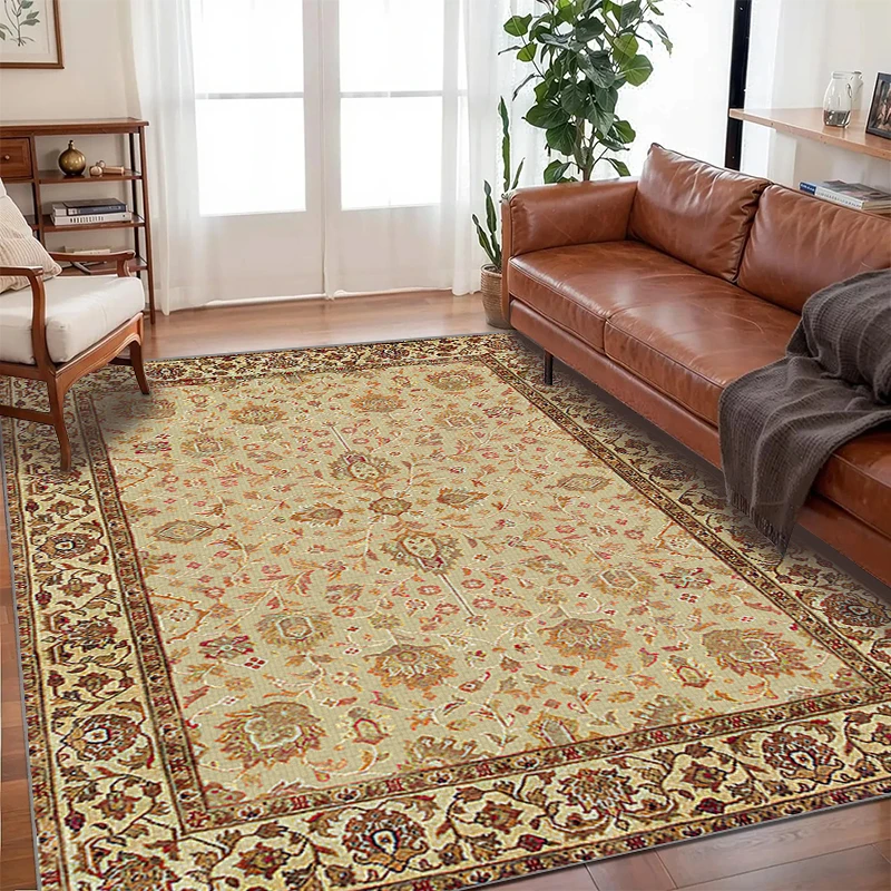 

VIKAMA Retro Floral Print Crystal Non-slip Carpet, Living Room,Floor Bedroom Rugs, Sofa Mats, Lounge Home Carpet Decoration