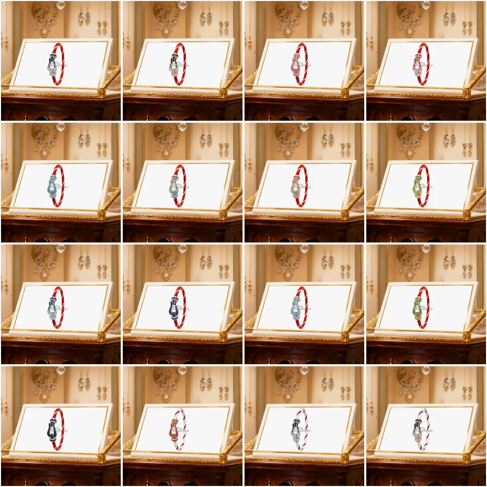 

Gryan New 925 Silver Full Zircon Large Horseshoe Colorful Nylon Bracelet Female Daily Wear Party Gifts Luxurious Couple Jewelry