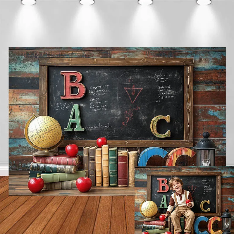 LS School Themed Photography Backdrop Classroom Blackboard Globe Books Decor Party Kids Adult Portrait Photo Background Studio