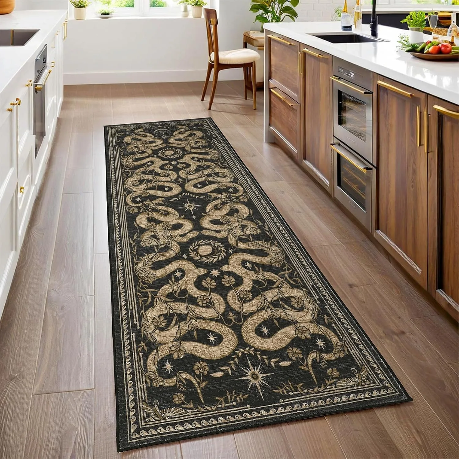 

Corridor Carpet Runner Rug Black Machine Washable Carpets American Retro Style Home Decoration Rug for Bedroom Bedside Rugs