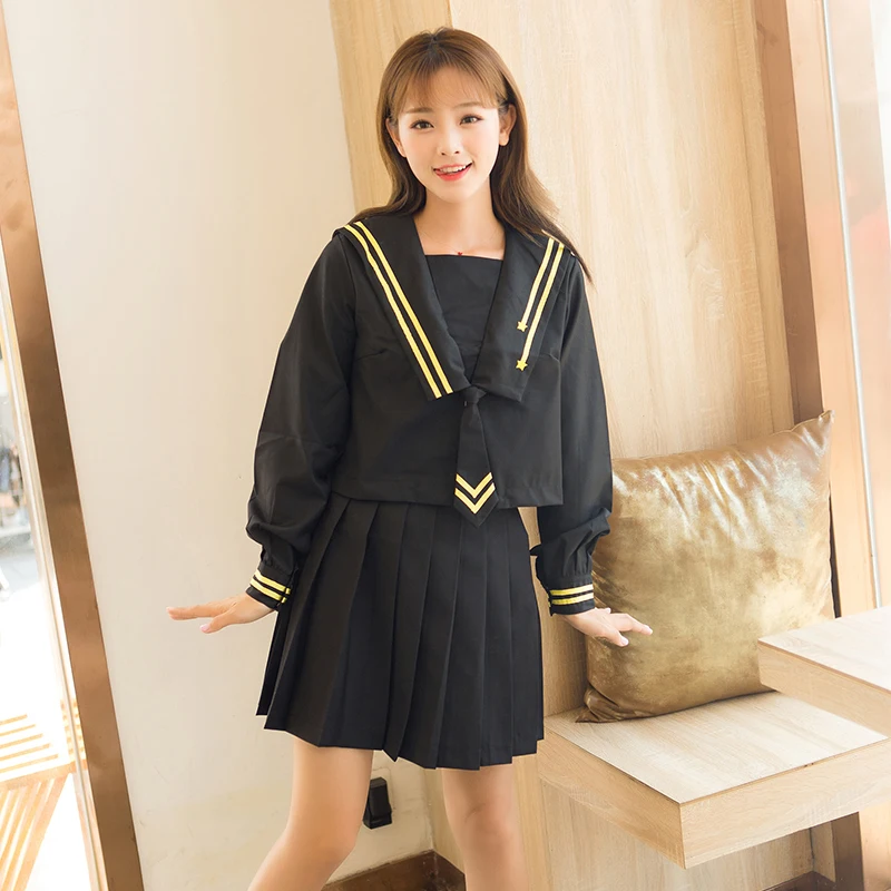 

Japanese sweet meteor embroidery navy style sailor suit long-sleeved jk uniform student pleated skirt female spring summer suit