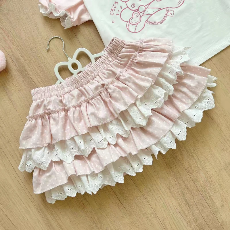 Japanese Cute Lace Design Polka Dot Patchwork Cake Skirt Women Kawaii Sweet High-waist Fairy Tale Pink Short Skirt Female 2026
