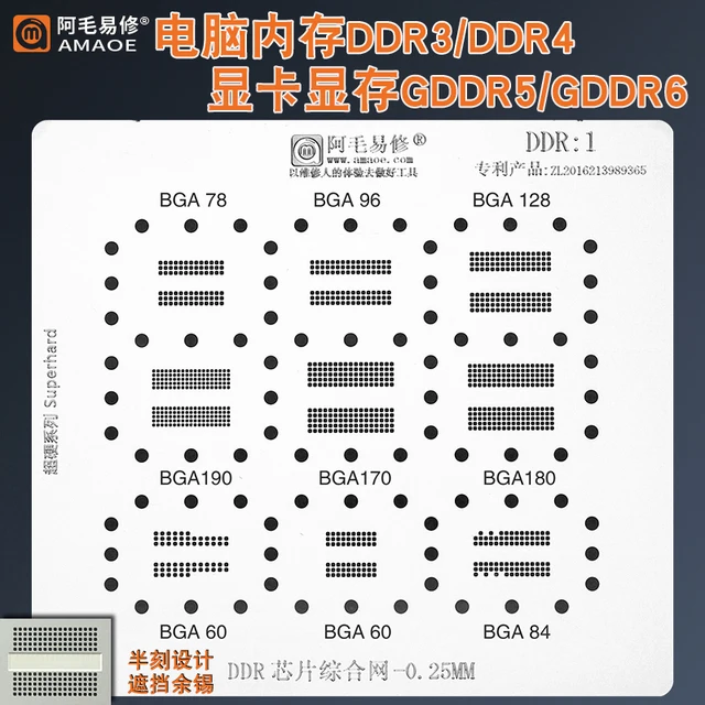 BGA Reballing Stencil for DDR3/DDR4/DDR5/DDR5X/DDR6/BGA78/BGA96/BGA60/BGA128/BGA190/BGA170/BGA180 Direct heating BGA template