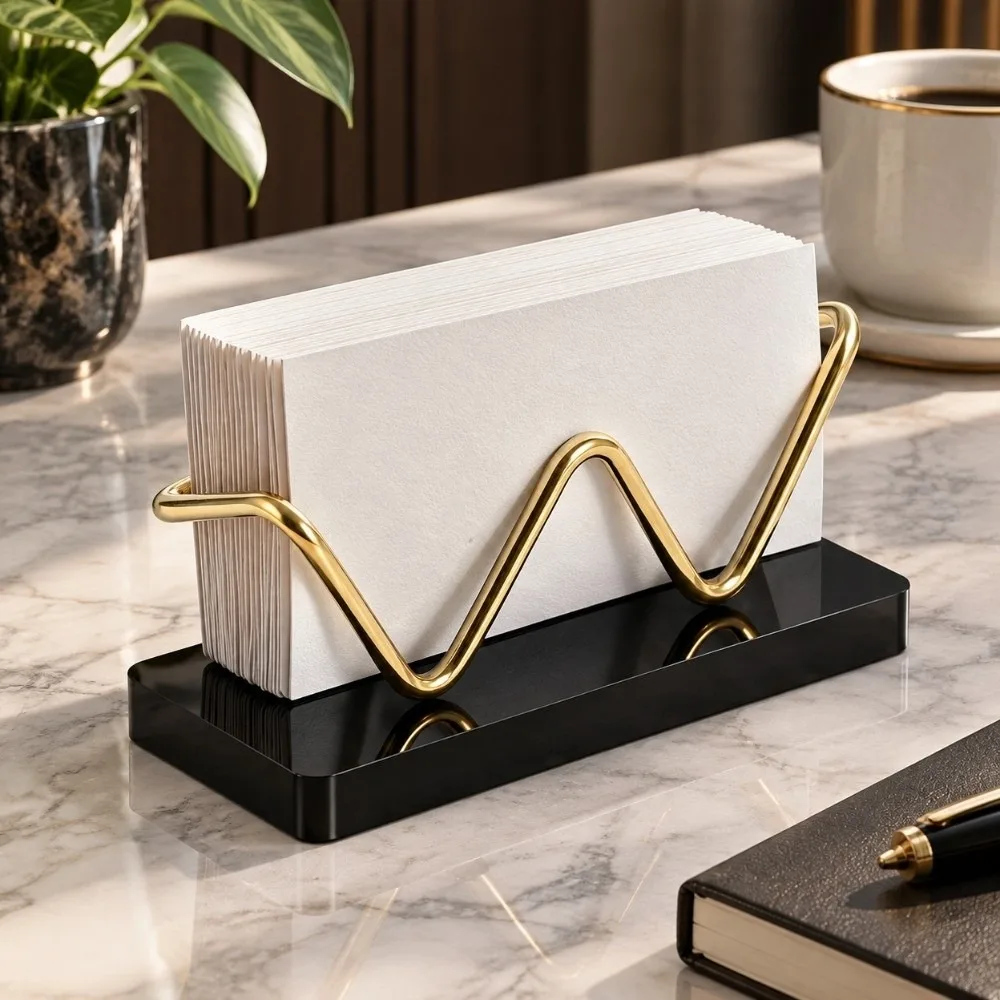Acrylic base Business Card Stand Metal Frame Geometric Card Storage Box creative decorative Business Card Organizers Office Desk