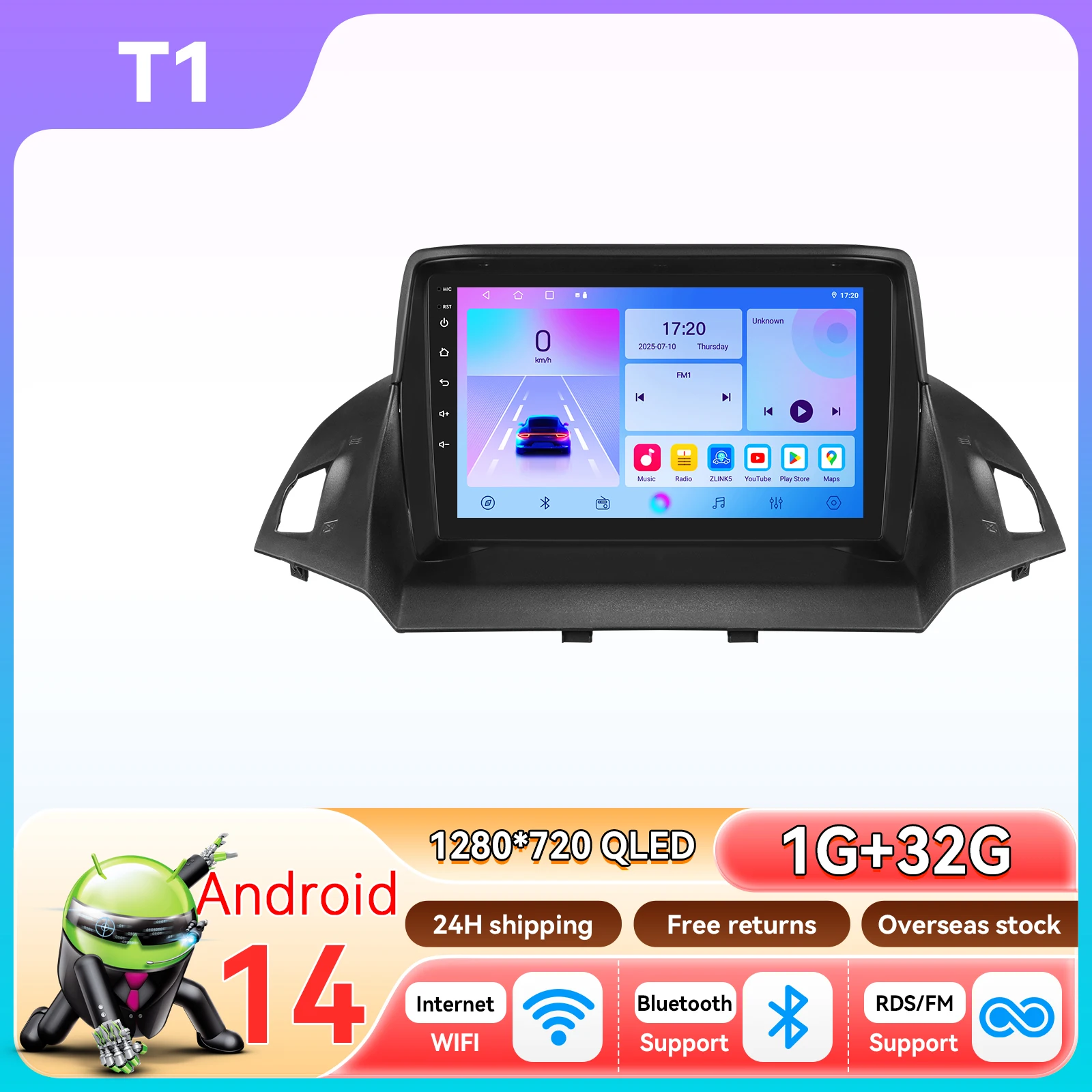 Hizpo 9'' AI Voice ADAS Android Auto Stereo Speler voor Ford Escape Kuga 2 2013 - 2019 Touchscreen Head Unit QLED Scherm SWC 8+128G