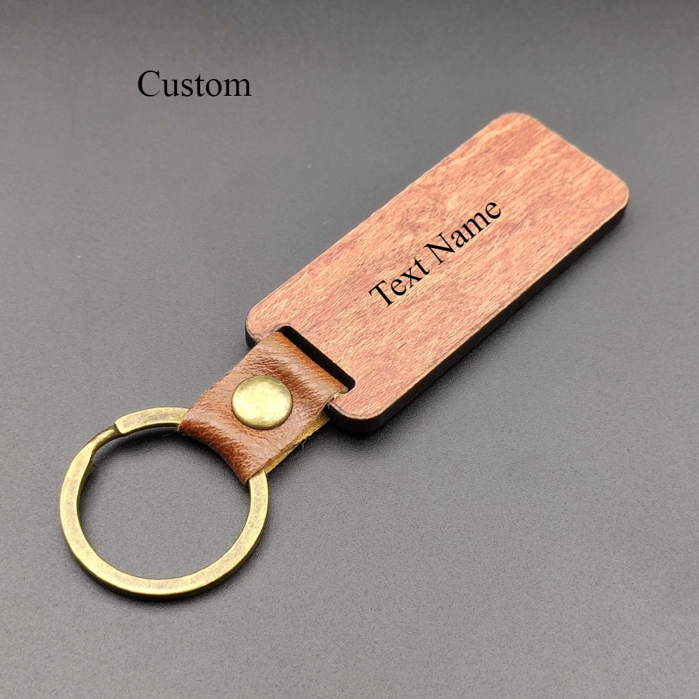 

New Designe Wooden Keychain Leather Solid Keyring Customization Retro Personalization Natural Texture Ecoration Versatile