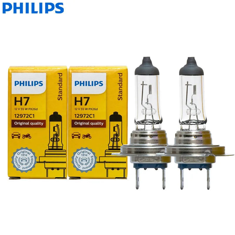 PHILIPS Genuine Vision H7 12V 55W PX26d Standard Car Headlight Halogen Auto Lamp Original 3200K High Low Beam ECE 12972C1, 1/2X