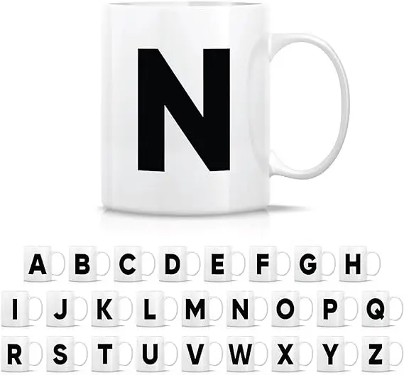 N-Z Alphabet Monogrammed Monogram Mug Ceramic Tea Coffee Mugs Graduation Appreciation Thank You Holiday Birthday Gifts Tea Cup