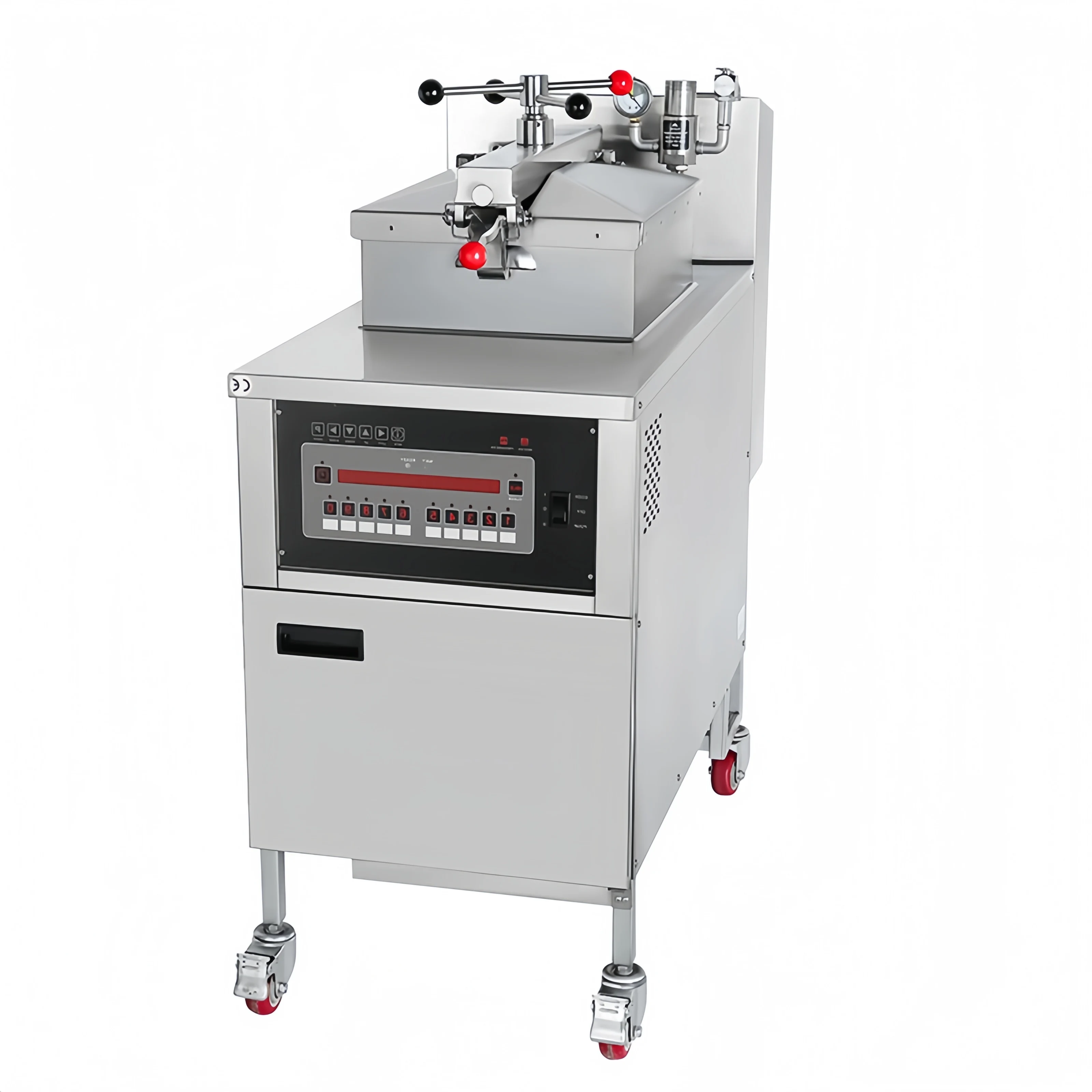 Electric Stainless Steel 13.5KW Fried Chicken Pressure Fryer Style Deep Frying Machine Oil Filter Pump Programmable Panel