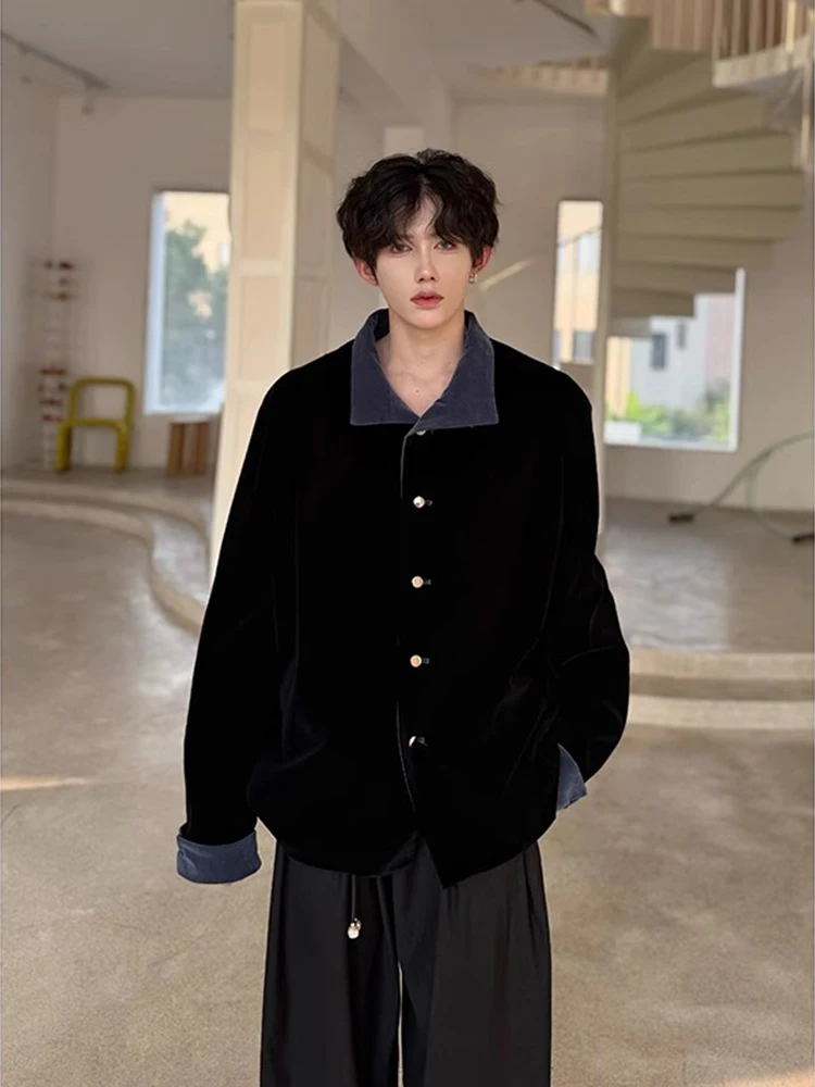

New Chinese Sle Velvet Jaet Men's Wedding Matching Traditional Chinese Sle High-End Feeling Autumn Winter Bla Top