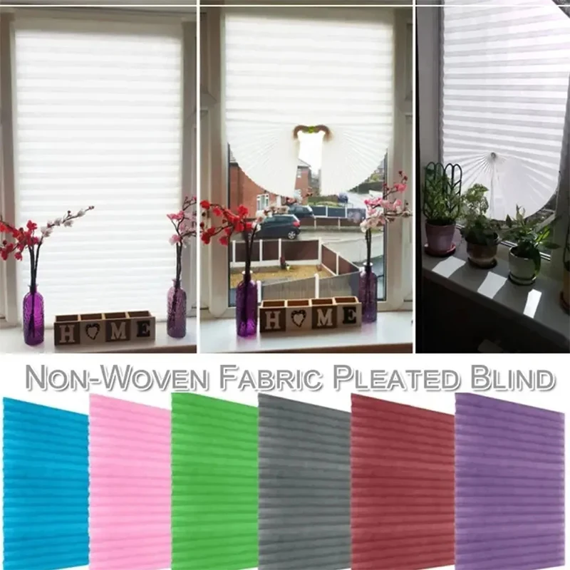 Non Woven Folding High Sunshade Self Adhesive Curtain Full Shading Pleated Blind Punching Free Curtain  Living Room  Decoration